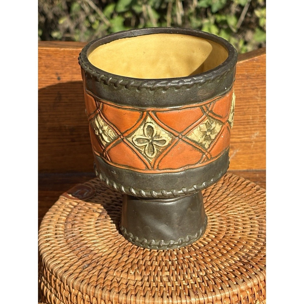 Vintage MCM Ceramic Planter Vase Brown Orange Mid-Century - C8348